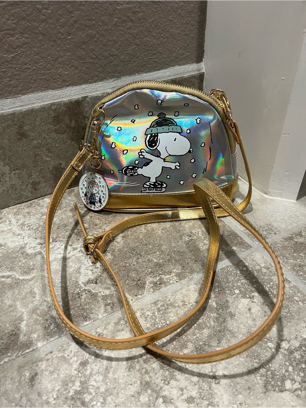 Peanuts Holographic Snoopy Mini Crossbody in Gold